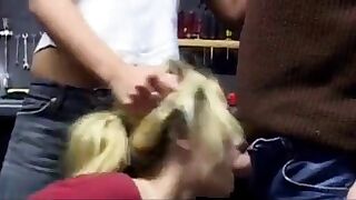 Catfight and forced fuck at the workshop